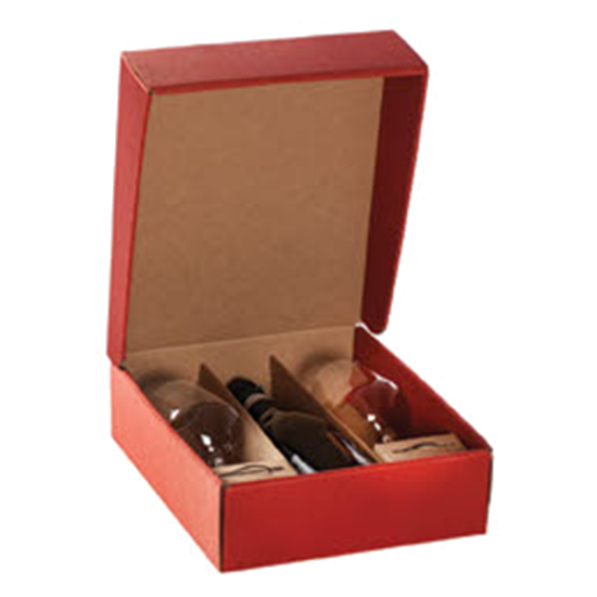 Scatola rossa in cartone con bicchieri - Enoteca Vinum